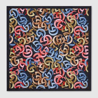 Gucci Printed Silk Pocket Square, Blue, Cotton