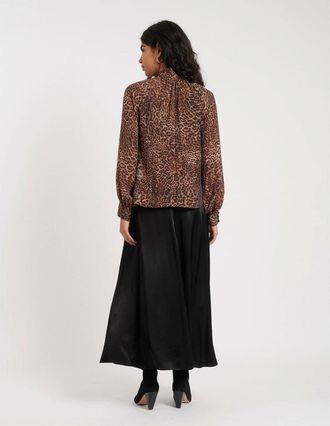 Nobody's Child Womens Tie Neck Relaxed Fit Long Sleeve Blouse - Brown - Size: 10