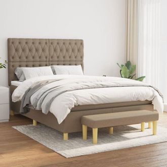vidaXL Cama Box Spring Con Colch&oacute;n Tela Gris Taupe 140x200 Cm Vidaxl