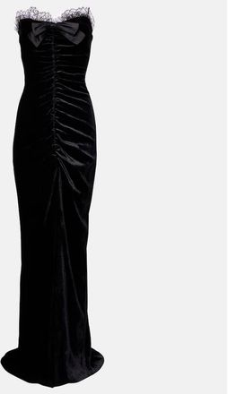 Alessandra Rich Bow-detail ruched silk-trimmed velvet gown