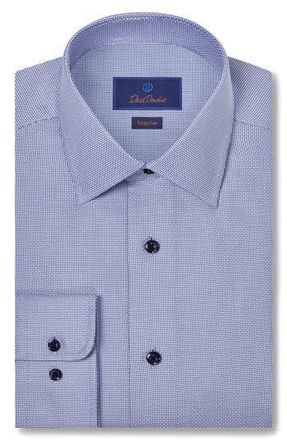 David Donahue Regular Fit Textured Microdobby Dress Shirt in Sky at Nordstrom Rack, Size 17.5 - 32/33