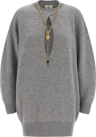 Elisabetta Franchi Gebreide Jurk - Dames - Kleedjes - Grijs - S - Wol - Kleedjes