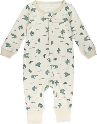 LOvedbaby Print Organic Cotton Zip Romper in Alligator at Nordstrom, Size 12-18M