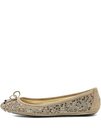 Jimmy Choo London crystal bow ballet flats - Neutrals