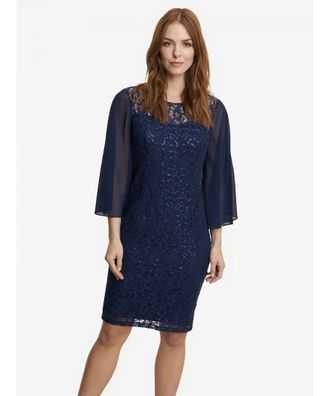Gina Bacconi Womens Rosetta Short Shift Dress With Sweetheart Illusion Neckline - Navy - Size 14 UK