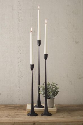 Kalalou Set Of Three Tall Cast Iron Taper Candle Holders