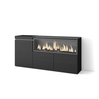 Skraut Home Aparador efecto madera negro 158x35x75cm chimenea efecto fuego