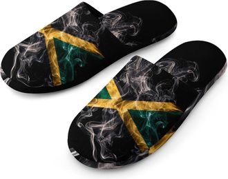 Generic Jamaican Flag Rasta Smoke Print Mens Slippers Warm Non-Slip Houes Shose Spa Slipper for Home Bedroom