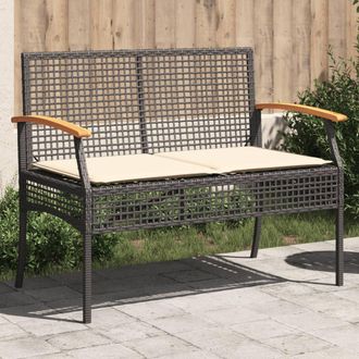 vidaXL Vidaxl - Banco De Jard&iacute;n Con Coj&iacute;n Rat&aacute;n Sint&eacute;tico Negro Y Madera Acacia