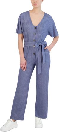 BCBGeneration Ribbed Tie-Waist Jumpsuit In Denim Blue