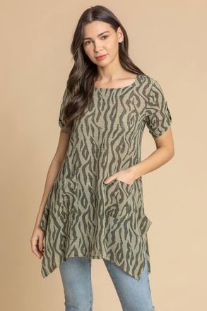 Roman Zebra Print Hanky Hem Top