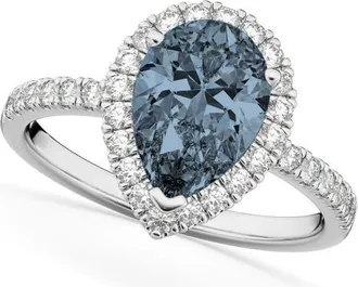 Allurez Pear Cut Halo Gray Spinel & Diamond Engagement Ring 14K in 2.51Ct/white Gold at Nordstrom, Size 8.5