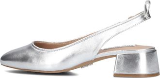 Steve Madden Schoenen, Dames, Grijs, 38 EU, Leer, Zilveren Slingback Schoenen met Blokhak