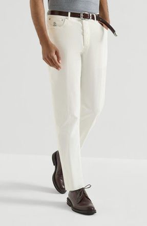 Brunello Cucinelli Garment-dyed five-pocket Italian fit trousers in cotton narrow wale corduroy in Snow at Nordstrom, Size 54
