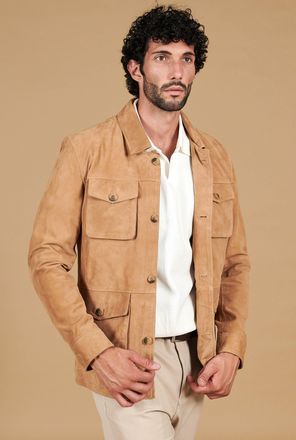 D'Arienzo Sahariana camoscio beige uomo con tasche applicate DArienzo, Seleziona Taglia 46, Colore Beige