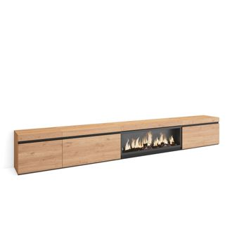 Skraut Home Skraut Home - Mueble Tv, Televisi&oacute;n, Muebles De Sal&oacute;n, Almacenaje, 317x45x35 Cm, Chimenea El&eacute;ctrica Xxl, Estilo Moderno, Roble