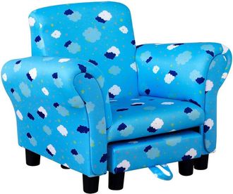 HOMCOM Homcom - Cute Cloud Star Child Armchair Seat Wood Frame w/ Footrest Padding Blue