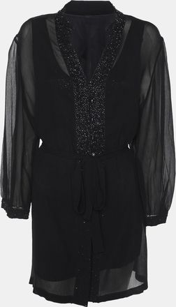 Elena Miro Black Chiffon Embellished Long Sleeve Shirt Set