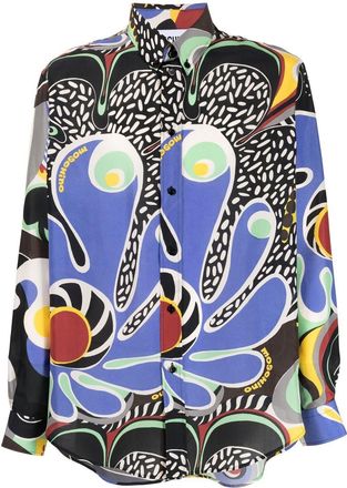 Moschino graphic-print button-up silk shirt - men - Silk - 42 - Blue