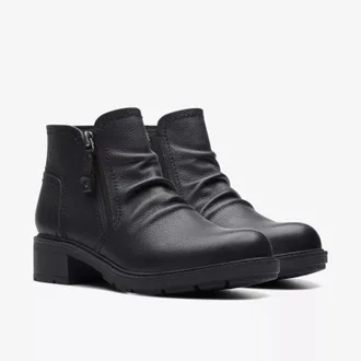 Clarks Hearth Dove 26174237 Boots Womens Black Leather Lug Sole Lion849