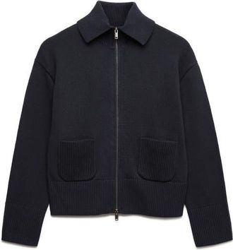 M&S Collection Point Collar Knit Cotton & Wool Blend Jacket in Midnight Navy Blue at Nordstrom, Size Xx-Small