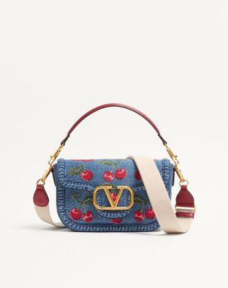 Valentino Garavani Borsa A Spalla Valentino Garavani Alltime In Denim Con Ricamo Cherryfic Donna DENIM/MULTICOLOR UNI