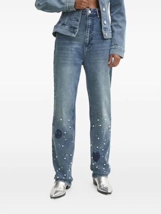 Moschino pearl-embellished jeans - women - Fabric - 26 - Blue