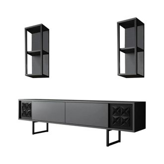 Dmora Mueble de televisi&oacute;n efecto madera antracita, negro 180x30 cm