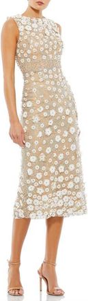 Mac Duggal Floral Applique Sleeveless Midi Dress in Ivory Nude at Nordstrom, Size 16
