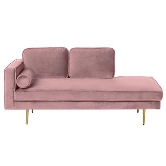 Beliani Beliani - Chaise Longue Tapizado En Terciopelo Rosa Versi&oacute;n Izquierda Patas De Metal Dise&ntilde;o Moderno Miramas