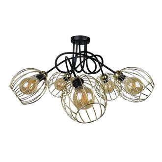 Netlighting Mig Multi Arm Semi Flush Ceiling Light Black Gold 70cm 5x E27