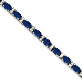 Allurez Lab Grown Diamond & Oval Cut Sapphire Tennis Bracelet 14k in White Gold at Nordstrom, Size 7