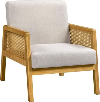 Yaheetech Sill&oacute;n De Sal&oacute;n Con Reposabrazos Estructura De Madera Sill&oacute;n Relax De Rat&aacute;n Con Cojines Acolchados Sof&aacute; Individual Para Sal&oacute;n Dormitorios Sala De Rece