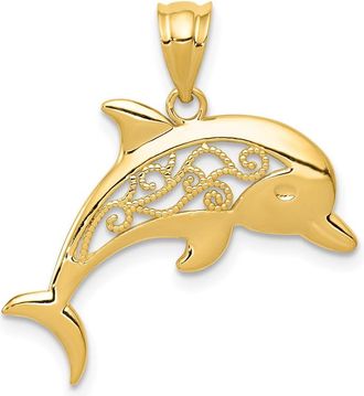 Diamond2Deal 14k Yellow Gold Filigree Dolphin Pendant