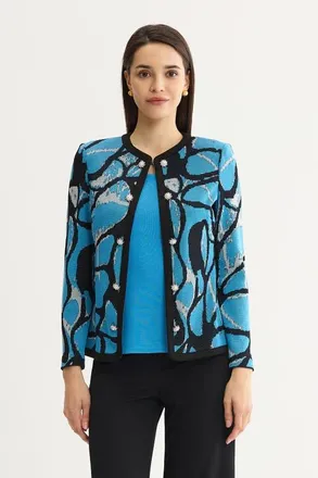 Ming Wang Abstract Jacquard Suede Trim Knit Jacket in Tranquil Blue at Nordstrom, Size X-Large