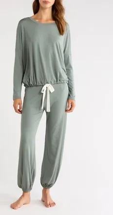Eberjey Gisele Jersey Knit Slouchy Pajamas in Desert Sage/ivory at Nordstrom, Size X-Large