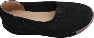 Generic Ladies Slip On Shoes Casual Flat Shoes Round Toe Fashionable Hollow Breathable Non-Slip Lightweight Walking Shoe Summer Outdoor Black