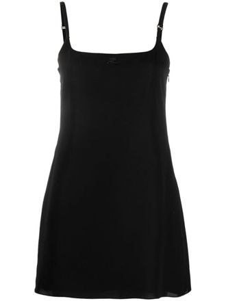 Courr&egrave;ges logo-patch mini slip dress - women - Silk/Viscose - 42 - Black