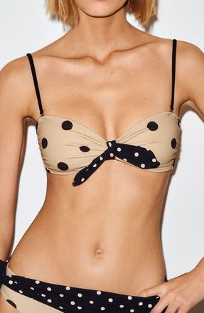 Reformation Zahara Knot Bandeau Bikini Top in Dune Luna Dots at Nordstrom, Size X-Small