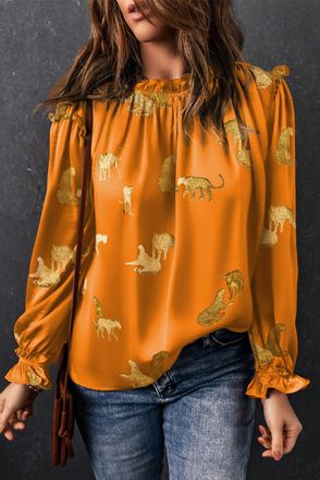 Azura Exchange Dierlijke Print Lange Mouwen Blouse