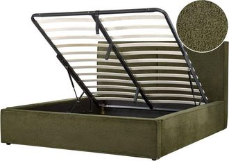 Beliani Beliani - Cama Con Almacenaje Somier De Listones Dormitorio Moderno Boucl&eacute; Verde Oscuro 160 X 200 Cm Moissac