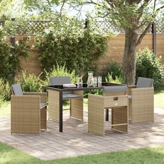 vidaXL Conjunto De Comedor De Jard&iacute;n Con Coj&iacute;n 5 Pcs Beige Polirat&aacute;n Vidaxl