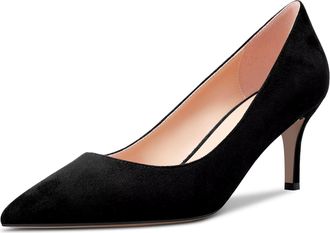 Castamere Women Stiletto Mid Kitten Heel 6.5 CM Heels Pointed Toe Pumps Court Shoe Slip-on Classic Cute Office Shoes Black 10 UK