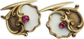 Bespoke 14k Gold Art Nouveau Antique Russian Ruby Cufflinks