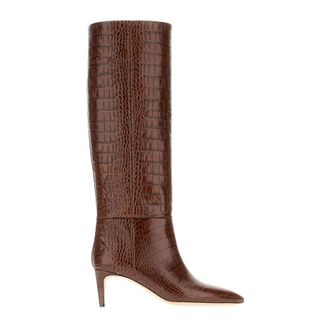 PARIS TEXAS High Boots, female, Brown, Size: 5 1/2 US Croc-Effect Leather Heel Boots