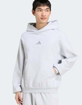adidas adidas kit - Felpa con cappuccio grigio chiaro m&eacute;lange con logo piccolo