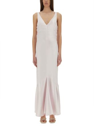 Sportmax Long Dress With Deep V-Neckline And Flared Hem