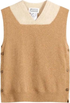 Maison Margiela Gilet in maglia Fuse - Dames - V-hals truien - Beige - XS - Truien & Vesten