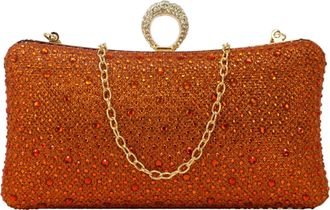 Generic Ladies Ring Top Clasp Lock Women Shinny Diamante Clutch Hand Bag Chian Strap Purse 819 (Orange)