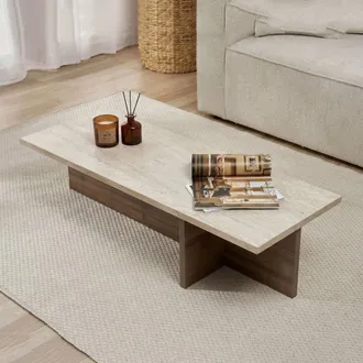 Dmora Mesa De Centro Marmorito, Forma Rectangular, Encimera De Madera Nobilitada, Color Blanco, 120x45x30h Cm Marr&oacute;n Nogal